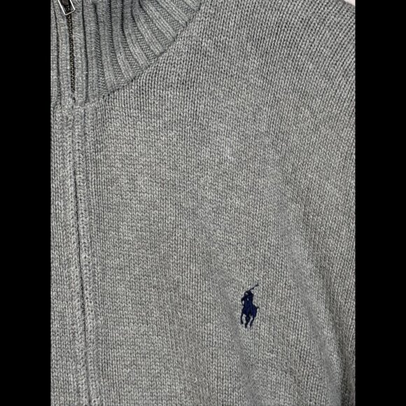 Polo Ralph Lauren Sweater XL Mens Gray Terry Cloth Full Zip Ribbed Neck Casual - Picture 2 of 7